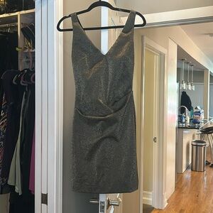 Nicole Miller Gold and Black V-neck Mini Dress